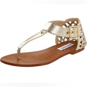 Steve Madden Gold Mettalic Netted Flat Sandals Shoes 7